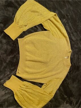 Free People Golden Metallic crop Balloon Sleeve Sweater - Women